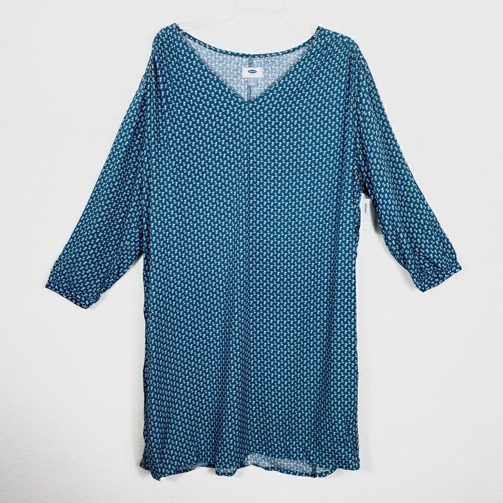 Old Navy Blue Floral V Neck Long Sleeve Dress
